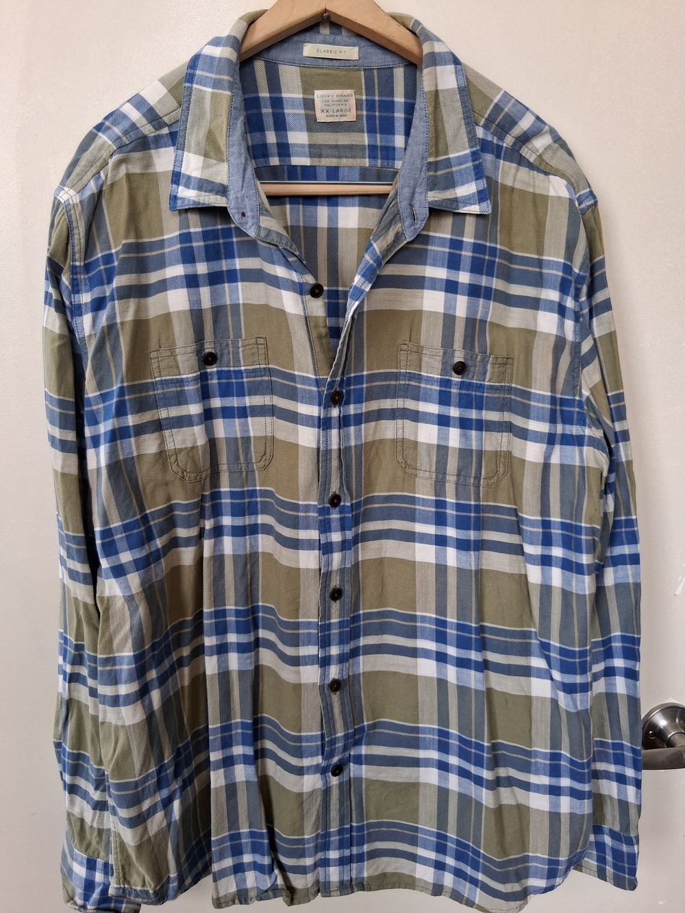 Lucky Brand Classic Fit Plaid Button-Up Shirt - Blue & Beige